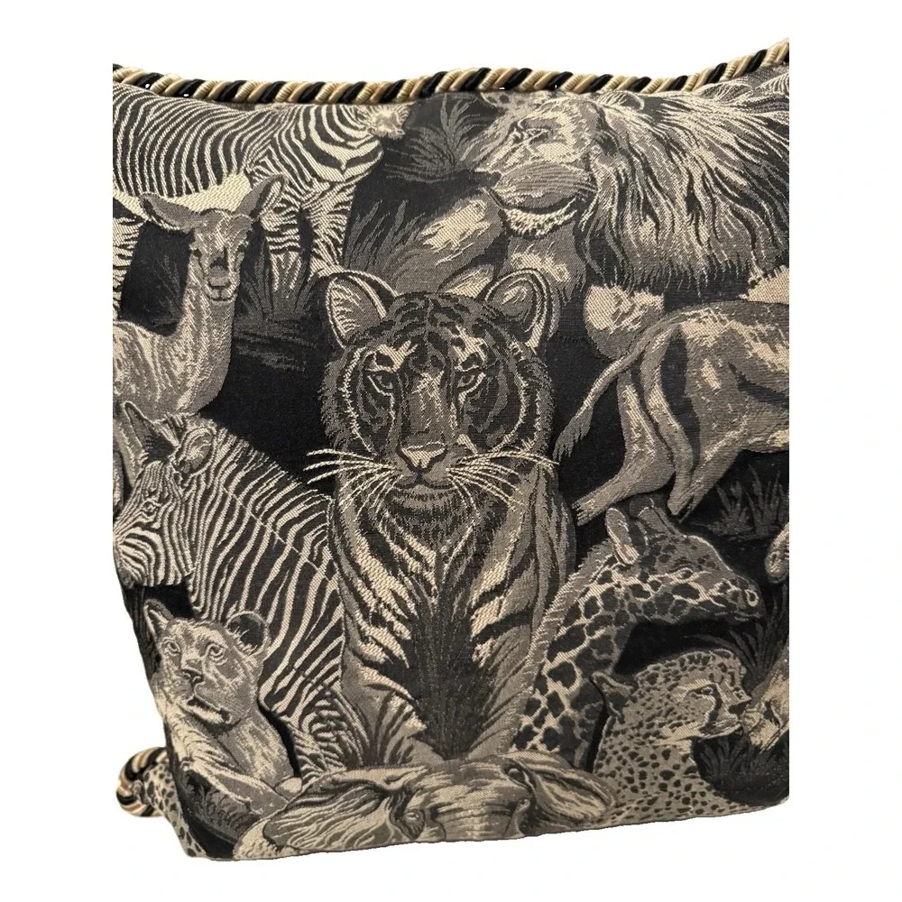 Vtg Blazing Needles Safari Tapestry Throw Pillow Double Corded Animals 20x20